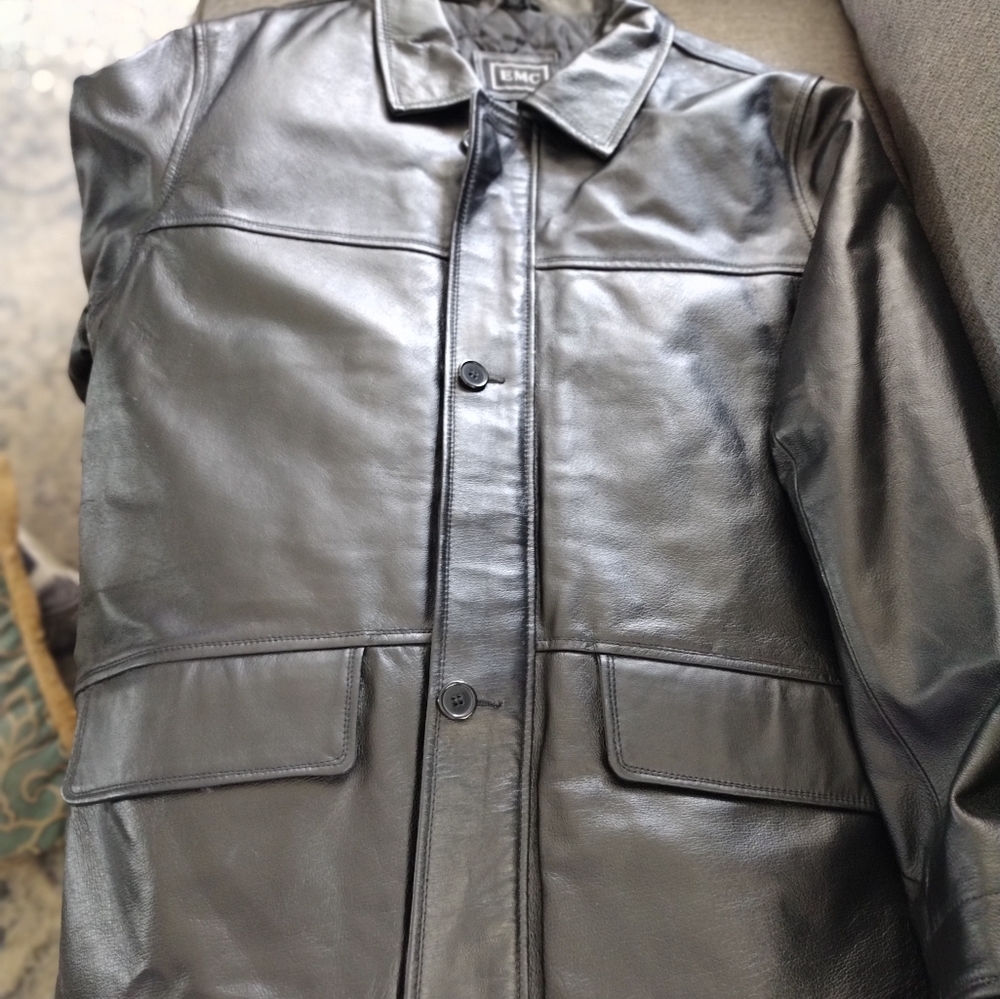 EMC Black Leather Blazer Jacket Size XL